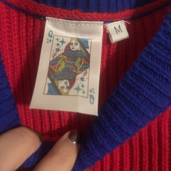 Queen of Sparkles “Down, Set, Sparkle” Sweater Vest~Red & Navy~Size M~NWOT - Picture 2 of 4